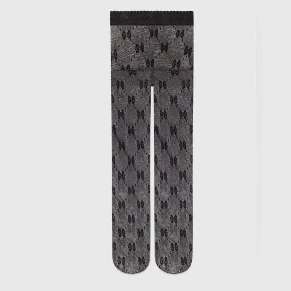 New Authentic Gucci GG Supreme Logo Tights Black Silver Size L